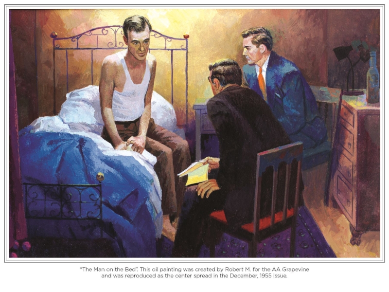 Paveikslas „The Man on the Bed" (Žmogus lovoje) – ikoniškas AA judėjimo simbolis, vaizduojantis Billą W. ir daktarą Bobą prie pacientovo Billo D. lovos 1935 m. Akrono ligoninėje.